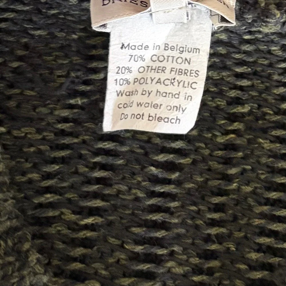 DRIES‎ VAN NOTEN Green Striped Pullover Knit Sweater V Neck Medium